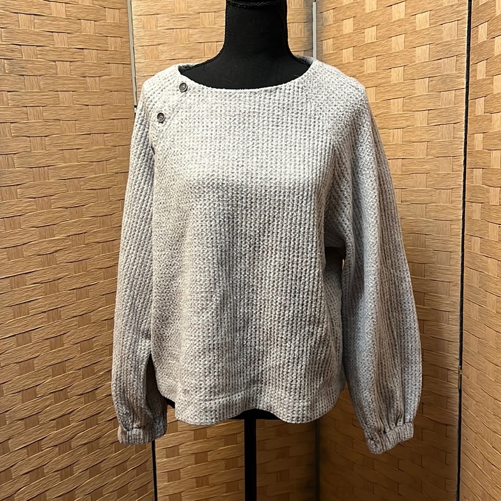Light Gray Waffle Knit MelloDay Sweater XL
